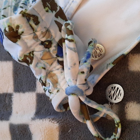 DNKY NWT Blue Brown Side Ruched Tied Bikini Bottom Size Small - Picture 8 of 9